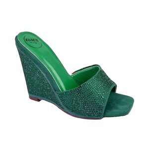 XY London Womens/Ladies Peggie Rhinestone Wedge Mules / Green